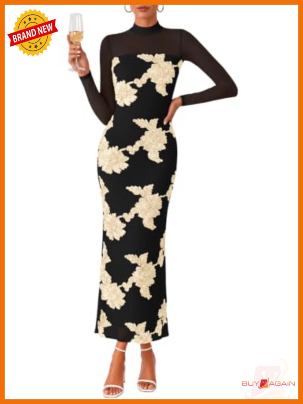 Lazysmile Women's Long Sleeve Maxi Cocktail Wedding Guest Dress Mermaid